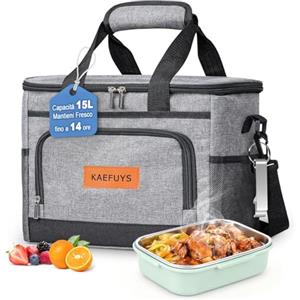 KAEFUYS Borsa Termica Porta Pranzo 15L Borse Frigo Pranzo per Uomo e Donna Borsa Pranzo Portatile per Ufficio Scuola Barbecue Campeggio All'aperto Grigio