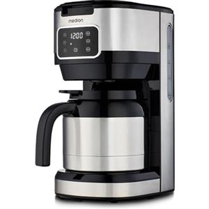 MEDION Caffettiera con caraffa thermos e timer (caffettiera a filtro, 10 tazze, 1,25 litri, 900 watt, timer, antigoccia, display, MD11019) acciaio inox