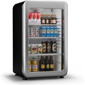 Klarstein Audrey Evo - Frigo per Bibite, 93L, Frigo per Bibite con Vetrina e Doppio Sportello in Vetro, LED, Termostato Meccanico, 0-10°C, Design Rétro, Classe Energetica C, Argento
