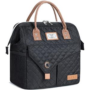 Lekesky Borsa Termica Porta Pranzo Donna 11L, Borsa Frigo Morbida Isolata, Borsa Pranzo Multifunzionale Portatile, Ampia Aperta Impermeabile Lunch Bag per Ufficio Scuola Picnic Lavoro, Nero Trapuntato