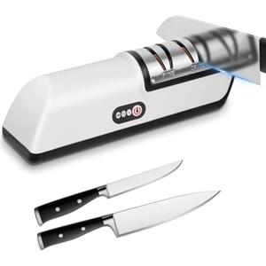 Vicloon 2 in 1 Affilacoltelli Elettrico con Ricarica USB, Affila e Lucida Rapidamente, Affilacoltelli da Cucina con Base Antiscivolo, Utensili da Cucina Sicuri e Facili da Usare