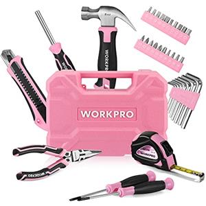 WORKPRO Set di Attrezzi Rosa da 35 Pezzi, Cassetta Attrezzi Completa 35 in 1 con Coltello, Martello, Pinze, Cacciavite, Metro a Nastro, Chiave a Brugola, Perfetto per Tutti i Lavori a Casa e Ufficio