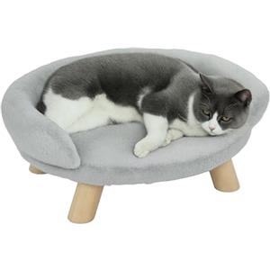 PawHut Divanetto Rialzato per Cani e Gatti con Rivestimento in Peluche, Divano per Cani Piccoli, Cuccia per Gatti e Aminali Domestici Sfoderabile con Schienale, 47x40x20 cm, Grigio