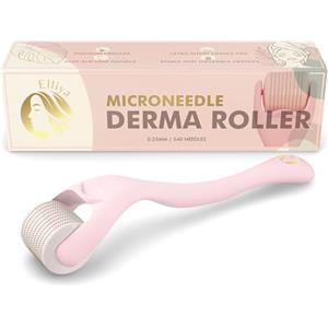 Elliya Dermaroller Rosa con Aghi in Titanio 0,25mm - Rullo Microaghi per Viso con Custodia - Trattamento Pelle Liscia a Casa