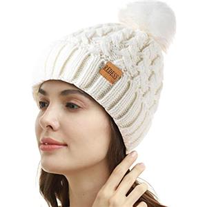 REDESS Cappello Invernale da Donna con Pompon con Pompon Cappelli Caldi Foderati in Pile, Berretto Incrociato in Maglia di Neve Spessa e Morbida per Le Signore