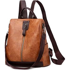 JSNOM Zaino Donna Pelle Casual Antifurto: Borsa Zainetto Donna Piccola Elegante Impermeabile Daypack per Universitá Scuola Shopping Lavoro (Marrone)