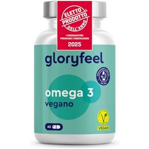 Gloryfeel Omega 3 Vegan, Eletto PRODOTTO DELL'ANNO 2025, Olio di Alghe Capsule life's OMEGA, Dosaggio 1440mg, con 216mg EPA e 432mg DHA, Omega 3 Vegetale Puro, 100% Vegan, 60 capsule, Testato in Laboratorio