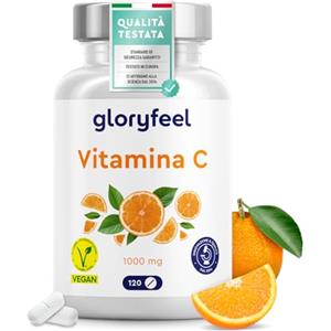 Gloryfeel Vitamina C, Acido Ascorbico, Vitamina C 1000mg, 120 Compresse Vegan (4 mesi), Vitamina C Pura Compresse, Integratore Difese Immunitarie, Vitamin C Concentrata ad Alto Dosaggio