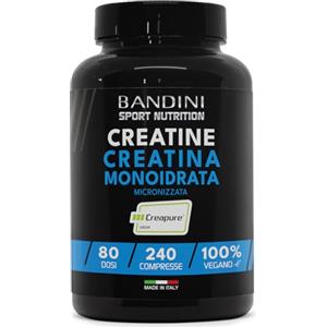 Bandini® Creatina CREAPURE® Monoidrata 240 Compresse - Integratore per Allenamento, Sport, Palestra e Pre Workout - 100% Vegan - A base di Creatine Monoidrato per ATP e recupero