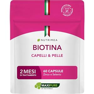Laboratoires Nutrimea Biotina Capelli | Senza eccipienti | Accelera la crescita dei capelli e delle unghie | Integratore capelli con vitamina B8, semi di zucca, zinco e selenio | 60 capsule vegane | Nutrimea