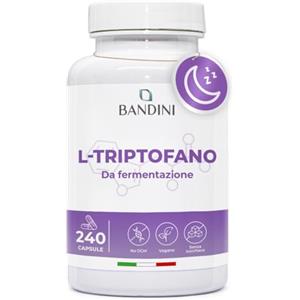 Bandini® L-Triptofano 240 Capsule (Scorta di 8 Mesi), Triptofano 500mg, Integratore per Dormire e Migliorare la Qualità del Sonno, Rilassante, Antistress per Addormentarsi, 100% Vegano