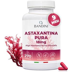 Bandini® Astaxantina pura 18 mg per capsula | 270 capsule - 9 mesi di scorta | Potente antiossidante naturale da alga Haematococcus Pluvialis - Natural Astaxanthine, Senza magnesio stearato, Senza OGM