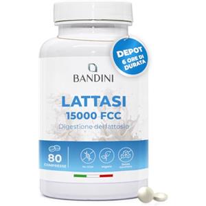 Bandini® Lattasi DEPOT 15.000 FCC | 80 Compresse a Lento Rilascio (6 ORE) | Per Intolleranza al Lattosio | Digestione di Latte e Latticini | Enzimi Digestivi per Intestino | Vegan, Senza Additivi