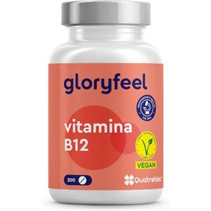Gloryfeel Vitamina B12 1000µg, Qualità Premium con Acido Folico Quatrefolic®, 200 Compresse, Integratore Vitamina B12 Vegan, Con 2 Forme Bioattive di Vitamine B12 Idrossocobalamina + Folato, Qualità Testata