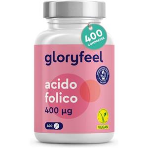 Gloryfeel Acido folico 400 µg compresse, Per il 1° Trimestre (3 mesi), Supporto al Sistema Immunitario*, Vitamina B9 ad Alto Dosaggio, Alta Biodisponibilità, 100% Vegan