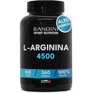 Bandini® L-Arginina 4.500 mg 360 Capsule Alto Dosaggio - Pura L-arginine HCL - Integratore Alimentare Sportivo senza Additivi non Necessari - Qualità Italiana - Alternativa a polvere o compresse
