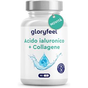 Gloryfeel Acido Ialuronico + Collagene, Integratore per Pelle, Unghie e Capelli, Con Biotina, Vitamina C e Zinco, 90 Capsule, Senza Additivi Inutili, Qualità Testata