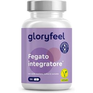 Gloryfeel Fegato Integratore, Complesso con 500 mg Estratto di Cardo Mariano, Carciofo, Spirulina e Curcuma, Supporto per il Fegato, Alta Biodisponibilità, Qualità Testata, 120 Capsule