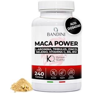 Bandini® MACA POWER 240 Capsule, Maca Peruviana 100% Vegan, Complesso ad Alto Dosaggio con Arginina Kyowa®, Tribulus, Vitamina C, Zinco, B6, B12 e Selenio, Stanchezza Fisica e Mentale, Energia, Sport