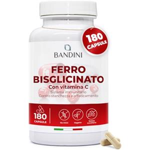 Bandini® Ferro Bisglicinato 80mg + Vitamina C 180 Capsule Vegan (Scorta di oltre 6 Mesi) - Contribuisce al Normale Metabolismo Energetico - Altamente Assimilabile e Biodisponibile - Iron + Vit C 160mg