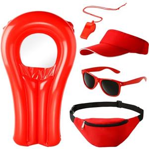 Costumed Lifeguard Set 5 in 1 - Costume da bagnino con boa, anello di salvataggio e accessori per carnevale e carnevale, ispirato a Baywatch, per uomo e donna
