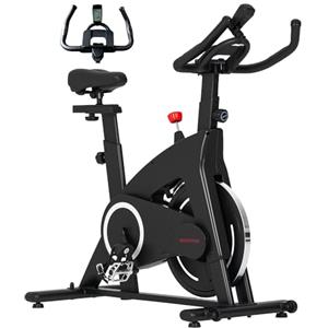 SPORTNOW Cyclette da Casa con Resistenza Magnetica, Fitness Cyclette da Camera Professionale con Manubrio e Sella Regolabili, Sensore Pulsazioni, Monitor LCD, Porta Tablet, Volano 10kg, Ruote, Nero