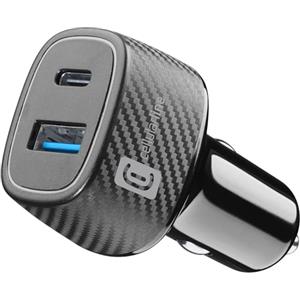 Cellularline - Caricabatterie da Auto Presa Accendisigari 12/24V con Presa USB e USB- C - Potenza in Uscita: USB- C 30 Watt - USB 18 Watt