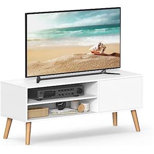 VASAGLE Mobile TV, Armadietto Stand TV, per TV fino a 55 Pollici, Porta TV Lungo 120 cm, Centro di Intrattenimento, Metà del Secolo Moderno per Soggiorno, Camera da Letto, Bianco LTV120T46
