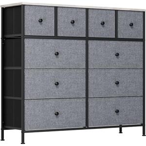 Clevich Cassettiera in Tessuto, con 10 cassetti in tessuto, pannello in legno, struttura in metallo, per camera da letto, soggiorno, cameretta dei bambini, ufficio, corridoio(Grigio Scuro)