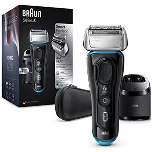 Braun Series 8 8385cc Rasoio Elettrico Barba, Ricaricabile E Senza Fili, Nero, Base Di Ricarica E Custodia Da Viaggio In Tessuto, Wet&Dry, Rasoio A Lamina, Batteria Li-Ion