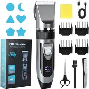 Cozary Rasoio Elettrico Barba, Macchinetta per Capelli, Tagliacapelli Uomo Professionale, Ricarica USB con Display a LED, 4 Pettini Guida, Senza Fili Trimmer, Regolabarba Uomo per Famiglia/Barbiere