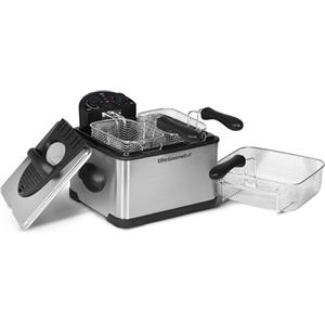 Elite Gourmet, Friggitrice elettrica a immersione EDF-401T con 3 cestelli, 1700 W, controllo regolabile di temperatura e timer, coperchio con finestra di visualizzazione e filtro antiodore