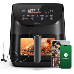 Chefree Friggitrice ad Aria 6,5 Litri, 1700W Air Fryer Funzioni 8 in 1 Senza Olio e Grassi, Probe Temperature Control Finestra Visibile, 30-230°C, Ricette APP, LED Display, Cestello Antiaderente AF500