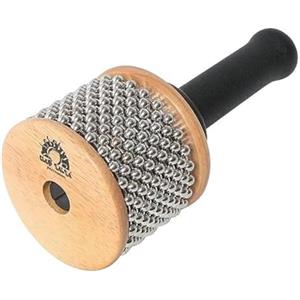 GEWA, Cabasa CLUB SALSA, Corpo in legno con superficie in metallo, Rete di sfere in metallo, Colore: Natural, Lunghezza 18 cm, Diametro 11 cm, Impugnatura in gomma antiscivolo