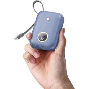 Nllosa Power Bank 10000mAh 22.5W, Mini Caricatore Portatile con Ricarica Rapida, Batteria Portatile con Display LED e Cavo USB-C Integrato, Powerbank USB-C Compatibile con iPhone 15/16/17 Android Blu