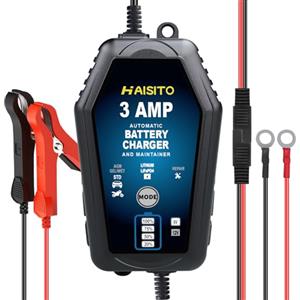 Haisito Caricabatteria da auto 3A, 6 V e 12 V, caricabatterie intelligente completamente automatico per auto, moto, batterie al litio al piombo e al litio ferro fosfato