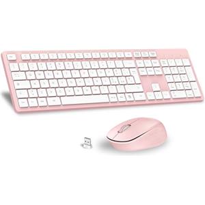 LeadsaiL Kit Tastiera e Mouse Wireless con Tastierino Numerico, Layout Italiano QWERTY, 2,4 GHz USB, Silenzioso, Compatibile con PC, Desktop, Laptop, Computer per Windows, HP, Lenovo, Macc-Rosa
