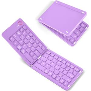 Aolso Tastiera Wireless Bluetooth Pieghevole, Tastiera Wireless Leggera, Triplo Pairing, Tastieras Portatile Ricaricabile per Smartphone/Tablet/PC/iPad/iPhone, Sistema Windows, iOS, Android-Viola