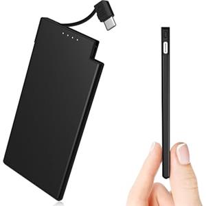 Auskang Powerbank USB C con cavo, batteria esterna ultra sottile, caricabatterie portatile ultra sottile e leggero, compatibile con iPhone 15, Samsuang, Xiaomi ecc, nero profondo