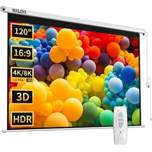 WASJOYE 120 "Schermo Proiettore Motorizzato Diagonale Elettrico Proiezione Automatica 16: 9 Telo Videoproiettore HD 8K per il Gioco per Uffici di Cinema Home Theater Projector Screen W/telecomando