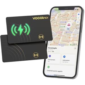 VOCOlinc Ricaricabile Wallet Tracker Thin 1.6mm, Smart Air Tag Card Compatibile con Apple Dov'è App (solo iOS), Bluetooth Localizzatore di Portafogli per Bagaglio/Valigia/Passaporti, IP68 Impermeabile