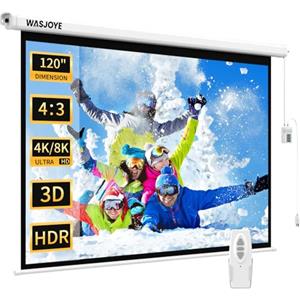 WASJOYE Schermo per proiettore motorizzato da 120 "Proiezione automatica diagonale elettrica 4:3 8K HD Schermo per Home Theater Cinema Ufficio Videogiochi Interno W/Telecomando e Montaggio a Parete