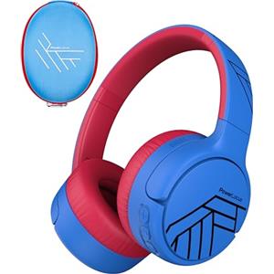 PowerLocus Cuffie Bluetooth per bambini, con cancellazione attiva del rumore, 74/85/94 dB, volume sicuro, pieghevole con tasca in tessuto, tempo di riproduzione 60 H con microfono e Aux per cellulare