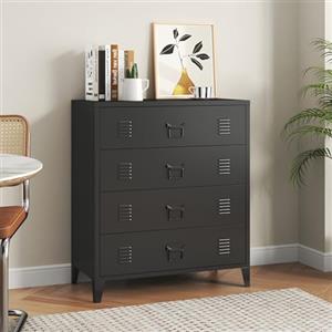 [en.casa] Cassettiera in Acciaio Comò con 4 Cassetti Organizzatore da Ufficio Soggiorno Mobile Contenitore per Archivio 92 x 80 x 40 cm - Nero