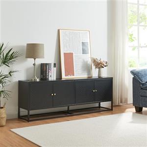 [en.casa] Mobile TV a 4 Ante con 2 Scomparti Chiusi Armadio Basso Porta TV con Foro Passacavi Stand TV Centri Multimediali 153 x 35 x 55 cm in Acciaio - Nero