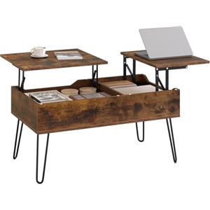 WOLTU Tavolino da Caffè Sollevabile, Tavolino da Divano con Scomparto Nascosto, Tavolino da Salotto Industriale, Tavolino da Soggiorno con Gambe in Metallo, Marrone Rustico, BTS14vbn