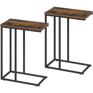 WOLTU Set di 2 Tavolino Laterale da Divano Tavolo da Caffè Supporto Piano D'appoggio in Legno Metallo Marrone Rustico + Nero TSG17vbn-2