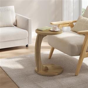 WOLTU Tavolino Laterale da Divano a Forma di C, Tavolino con Piano Rotondo, Tavolino da Salotto in MDF, Tavolo da Caffè Tavolino Piccolo per Soggiorno, Camera da Letto, 38x55cm, Rovere Chiaro