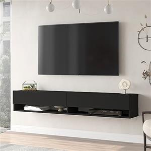 [en.casa] Consolle da Parete con 2 Ante e Scomparti Armadio a Muro con Apertura a Ribalta Mobile Porta TV (AxLxP) 29,5 x 180 x 31,5 cm - Nero