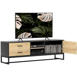 HOMCOM Mobile TV 60" con 2 Cassetti, Armadietto con Cerniere Ammortizzate e Ripiani Aperti Regolabile a 3 Livelli, Mobile Porta TV con 2 Fori Passacavi per Soggiorno, Legno Naturale e Nero